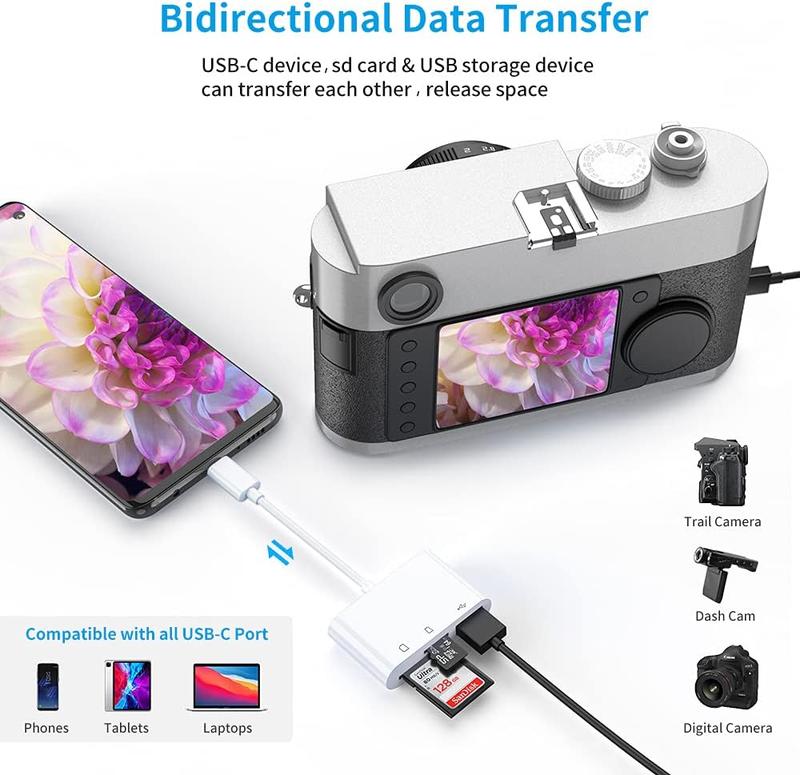 USB C SD Card Reader Adapter, Type C Micro SD TF Card Reader Adapter, 3 in 1 USB C to USB Camera Memory Card Reader Adapter for New Pad Pro MacBook Pro and More UBC C Devices