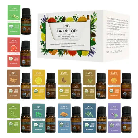 12x0.33fl.oz Natural Therapeutic Aromatherapy Blends 12-Oil Gift Set with Rosemary, for Home Diffusers - Wellness Boost, Calming, Fresh Air Scent, Holidays, All Seasons, 4.7"x3.4"x2.8"