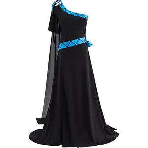 Womens Dark Goddess Long Dress Black Flowing Myth Inspired Costume with Belt