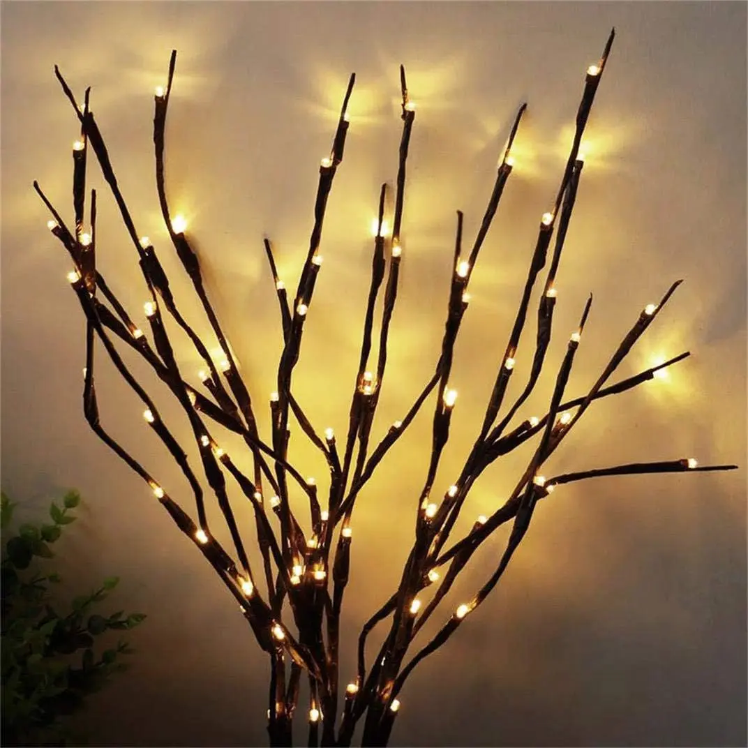 2-Pack Decorative LED Flower Twig Branch Lights with 5 Bendable Stems, 29.5in Warm White-2 20-LED Artificial Battery-Operated Branches for Room, Christmas Vase Decoration (Home Improvement Novelty Lighting)