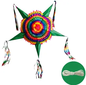 Extra Large Mexican Star Pinata with Green Cones and 30 Ft Rope - Holds 3 LBS of Pinata filler - 32" Piñata for Birthdays, Cinco de Mayo and Mexican Fiestas