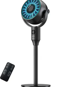 Bedroom Pedestal Fan, Quiet 20dB DC Air Circulator, 15 Speeds 5 Modes, 120° Oscillation, 12H Timer, 1050CFM Airflow, 37-45" Adjustable Height, LED Light, Standing Fan with Remote