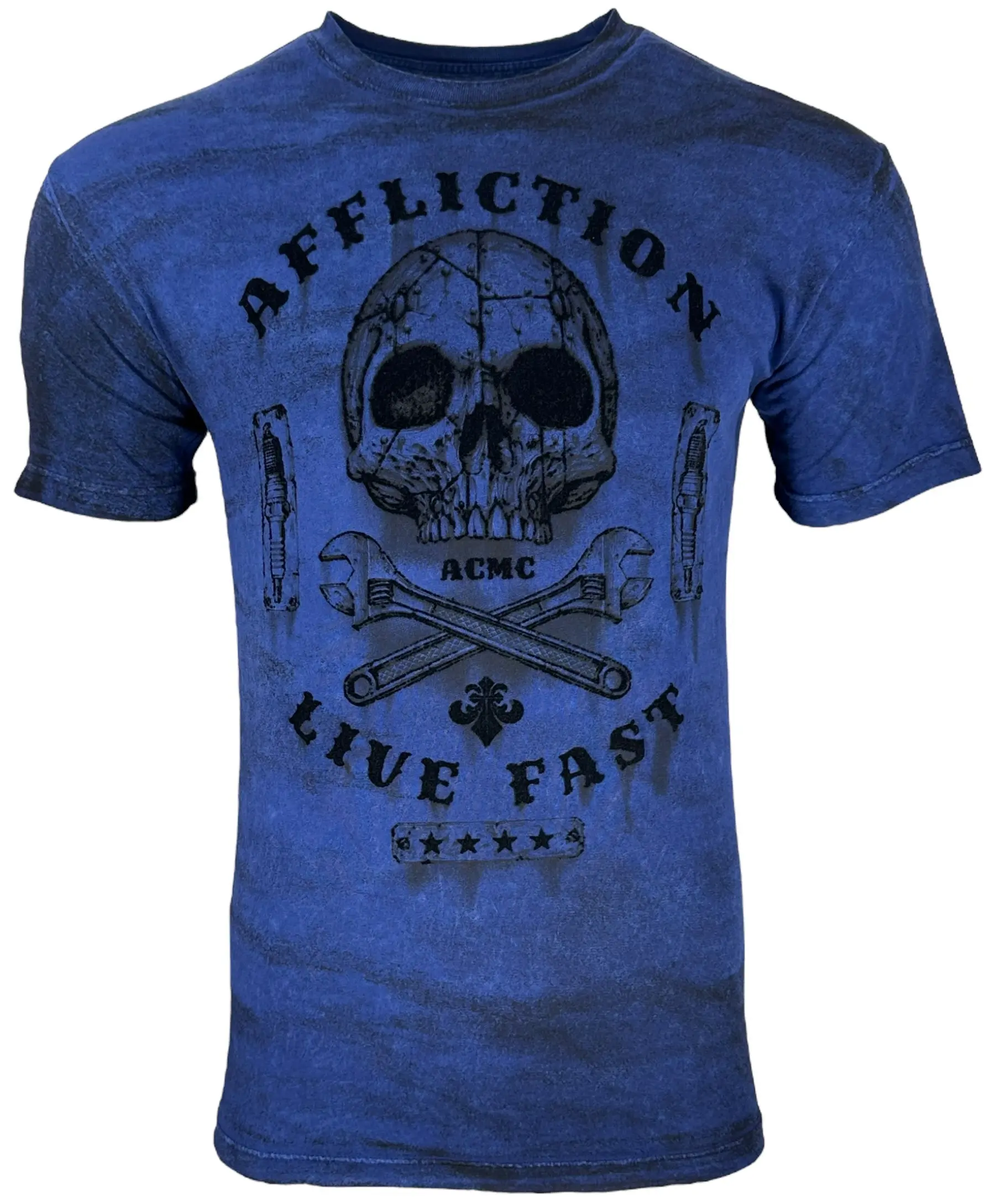 Affliction Men's Short-Sleeve Cobalt Casual Cross Graphic Tee - Bold Motif Men's Short-Sleeve T-Shirts, Graphic Tees with Bold Colored Prints, Menswear Garage Dusk Top