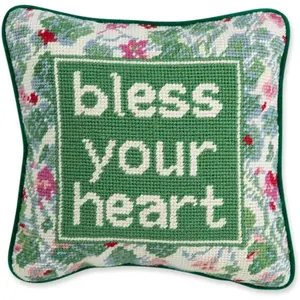Needlepoint Decorative Throw Pillow - Bless Your Heart - 10" x 10" - Small Embroidered Accent Pillow for Bed, Chair, Couch, Sofa - Eclectic  Decor
