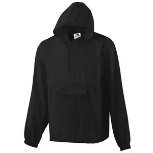 Holloway Men's Beige 100% Nylon Taffeta Shell Half-Zip Hoodie Jacket - Longsleeves Pullover, Elastic Drawcord, Set-In Sleeves, Water-Resistant, Casual Plain, Folded Pocket, Standard Sizes, Functional Menswear Top
