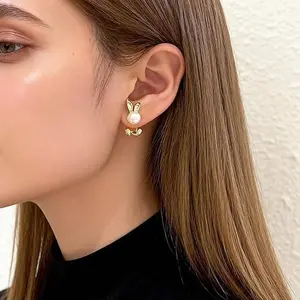 September Laurel Easter Gifts for Women Easter Earrings for Women Cute Rhinestone Bunny Earrings Pearl Peep Rabbit Egg Earring Basket Stuffers