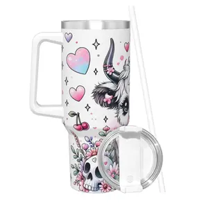 Latest Style Cute Highland Cow 40oz Insulated Tumbler with Handle - Cup Holder Friendly, All-Day Hot & Cold, Large Capacity Stainless Steel Mug for Car Office Travel Vacuum Flasks