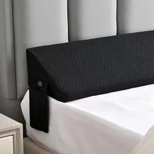 Black Twin Bed Wedge Pillow for Bed Gap Filler Headboard Gap Long Triangle Corner Pillow with Pockets Dense Foam Prevents Stuff Drops Between Mattress and Frames Home Bed Accessories