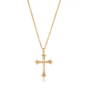Fettero Gold Cross Necklace  Gold Plated Dainty Simple Cubic Zircon Chain Celtic Cross Pendant Necklace Jewelry for Women Men