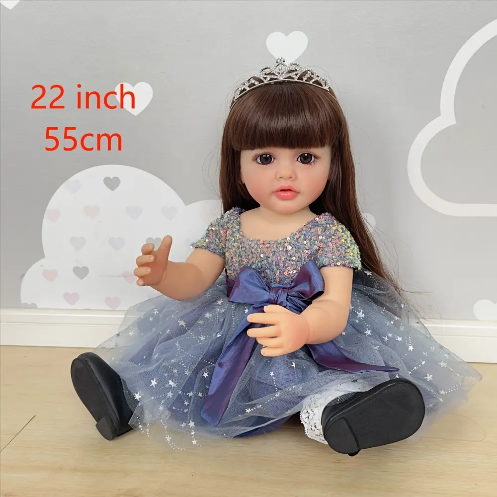 22-Inch Unisex Full Vinyl Reborn Fashion Doll - Soft Princess Look Doll for 3-4 Years Old, Realistic Hair, Gauze Skirt, Waterproof Movie-Theme Bath Toy, Decorative Wall Display Halloween Gift