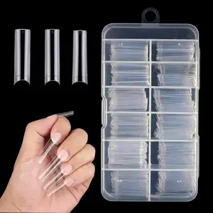 240pcs No C Curve Square Nail Tips, Extra Long Acrylic Clear Half Cover French Fake Nails, 10 Sizes for Nail Salon & DIY Nail Art, Nail Accessories