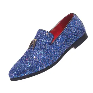 Men's Sparkling Glitter Loafers - Leather Comfort Lightweight Office Footwear for Wedding Party Prom Slipon Shoe Boy
