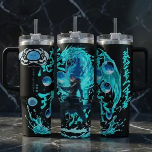 Rimuru Tempest Slime King Anime Tumbler With Handle, Blue Aura Water Spirit Cup, 20oz 40oz Insulated Travel Mug With Straw Lid