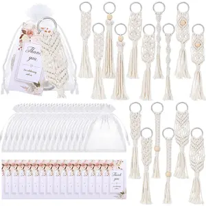 48 count Boho Party Favors Macrame Keychains Bulk with Handcrafted Tassel Organza Bags Thank You Tags for  Purses Wallet Wedding Bridal Shower  Shower Boho Party Favors