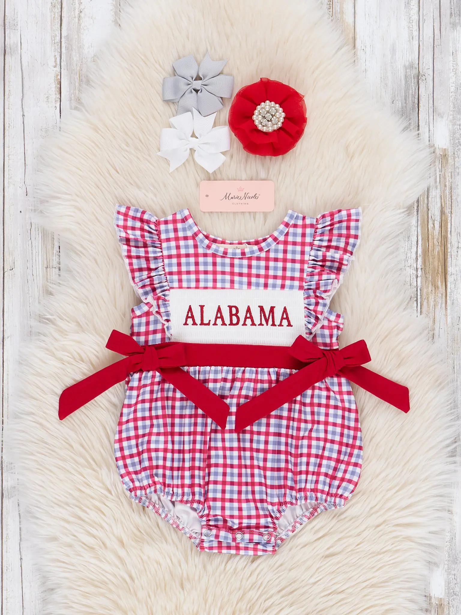 Alabama Smocked Gingham Bubble Romper