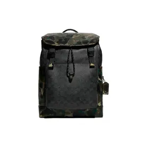 COACH Flap Backpack With Coated Canvas And Pebbled Leather In Black Monogram And Camouflage Print For Men