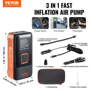 TikTokShopBlackFridayVEVOR Tire Inflator Portable Air Compressor, Dual-Cylinder & 12000mAh Rechargeable Air Pump, 30s Fast Inflation Tire Pump with Auto-Off, LCD Pressure Gauge, LED Light for Car Motorcycle Bike Ball