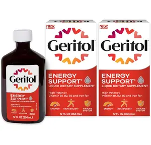 Geritol Liquid Vitamin and Iron Supplement, Energy Support Vitamins, Contains High Potency B-Vitamins and Iron, Easy to Swallow, No Artificial Sweeteners, Non-GMO, 12 Oz (Pack of 2)