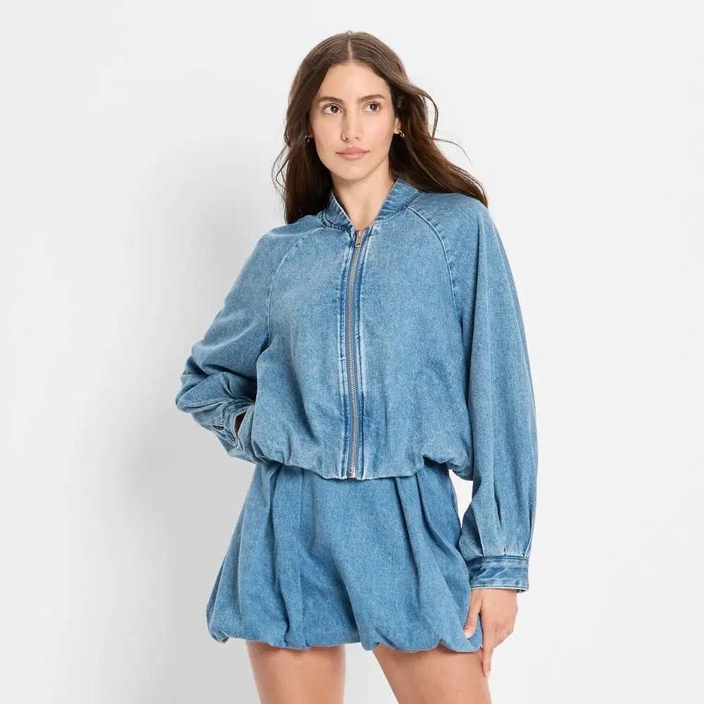 Women's Denim Bubble Bomber Jacket - Future Collective