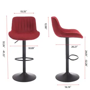 Chrome Footrest and Base Swivel Height Adjustable Mechanical Lifting Velvet + Blackening  Leg Simple Bar Stool,Set of 2,Red