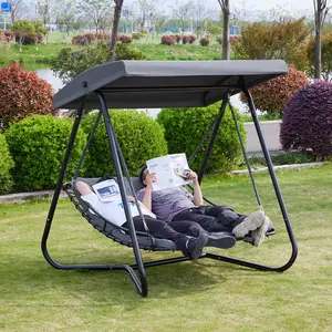 MCombo 2-Seat Hammock Swing Chair with Recliner, Outdoor Lounge Chair with Adjustable Canopy, Beach Chairs for Adults with Thickened Cushions for Backyard, Garden, SW466