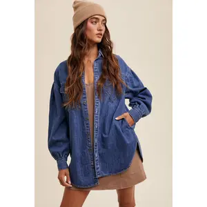 Belle Heart Detail Oversized Denim Shirt