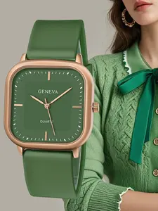 1pcs/set Vintage Square Dial Quartz Analog Watch with Leather Strap, Simple Business Style for Work and Casual Wear, Perfect for Summer Vacation and Back to School, Elegant Square Dial