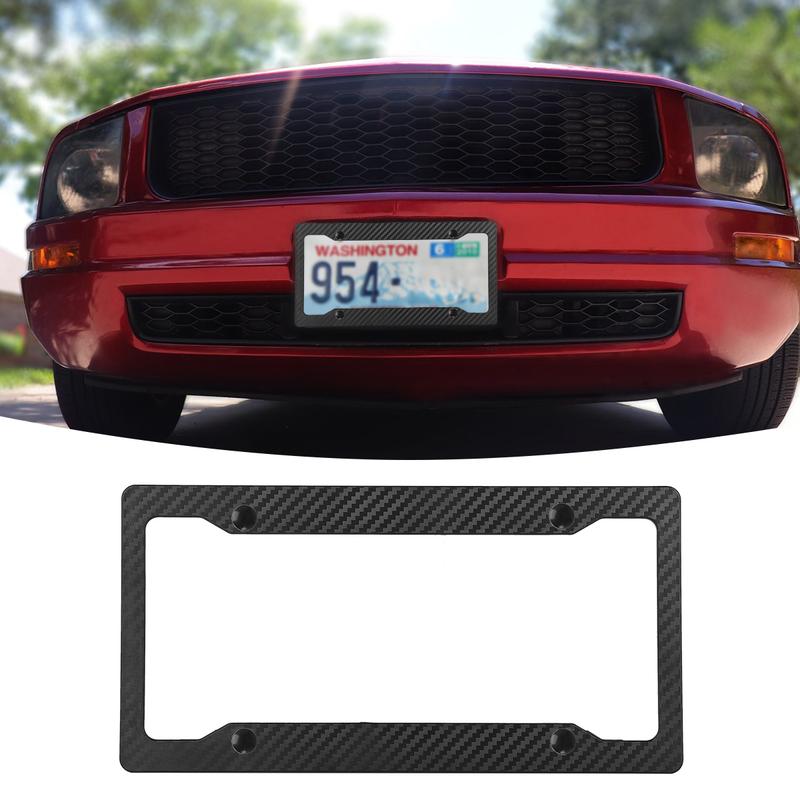 2 Pack Carbon Fiber License Plate Frame, Glossy Waterproof Plastic Number Plate Frame Print Carbon Fiber Pattern for Man and Women (with Fasteners and Screws)