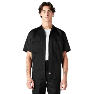 Dickies Men's Fitted Short-Sleeve Original Work Shirt - Black, Moisture-Wicking Wrinkle-Resistant Twill Fabric, Button-Front, Plain, Functional Pocket, Original Hem, Versatile Menswear Top for Summer Pants Pairing, Shortsleeve