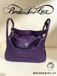 Pre-owned HERMÈS Lindy 30 Deep Purple Swift Leather Dual Zi Everyday Commuter Handbag