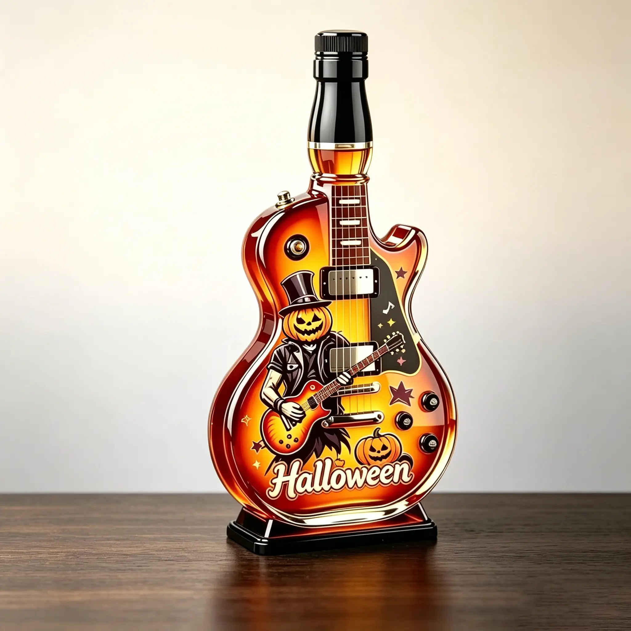 Halloween Guitar‑Shaped Whiskey Decanter, Pumpkin Rock Skull Glass Liquor Bottle, Unique Bar Collectible, Perfect Gift for Halloween Party & Rock Music Fans
