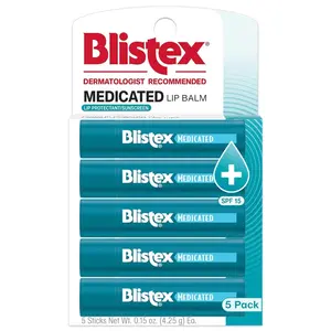 Blistex Medicated Lip Balm, 0.15 Ounce, 3 Count (Pack of 1) Prevent Dryness & Chapping, SPF 15 Sun Protection, Seals in Moisture, Hydrating Lip Balm, Easy Glide Formula for Full Coverage