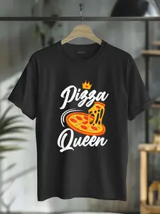 100% Cotton Women Pizza Queen Girl Loves Pizza Funny Pizza Lover T-Shirt