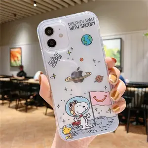 Snoopy astronaut Cartoon Transparent Phone Case For iPhone 15 14 13 12 11 X XR XS, Phonecase iPhone Mothers day gift