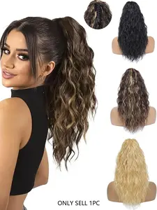 Claw Wavy Natural Fake Ponytail Extension Black Brown 16" Curly Pony Tail Glueless Clip in Hair Extensions for Women fluffy Natural Looking Synthetic Hairpiece for Daily Use