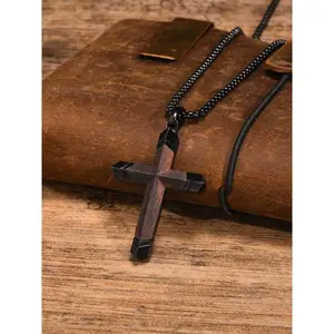 Stylish Men’s Wooden Cross Pendant Necklace | Durable Stainless Steel Jewelry | Unique Vintage Design for Daily Wear, Special Events & Parties | Trendy & Eye-Catching Accessory