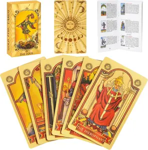Gold Foil Tarot Cards with Guide Book, 78 Classic PVC Tarot Deck Waterproof and Wrinkle Resistant, Fortune Telling Game for Beginners