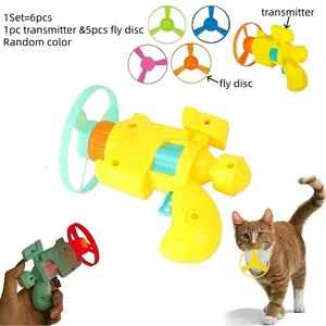 6-Piece Interactive Cat Toy Set, Interactive Kitten Wand, Solid Pattern Plastic Helicopter Flying Propeller Launcher, No Battery Needed, Indoor Durable Ball Game, Outdoor Dog Training Toy