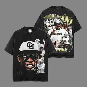 Deion Sanders - Prime Time Premium Acid Washed 100% Cotton T-Shirt, Coach Prime Fan T-Shirt, Neon Deion T-Shirt, Sunday Football Shirt, Game Day Shirt