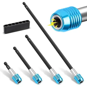Locking  Drill Bit Extension Set, 4 Pack 2-3/8", 4", 6", 12" Long Quick Release  Bit Holders, 1/4" Hex Shank Extension Bar, Dual Lock, CR-V Steel for Impact Drivers