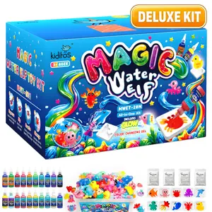 Kiditos Magic Water Elf Kit for Kids, Sea Creatures Color Mix,20 Mixed-Effect Gels & 10 Molds, Pure, Sparkling, Glow & Color-Changing Aqua Gel Craft Toy Ages 3+