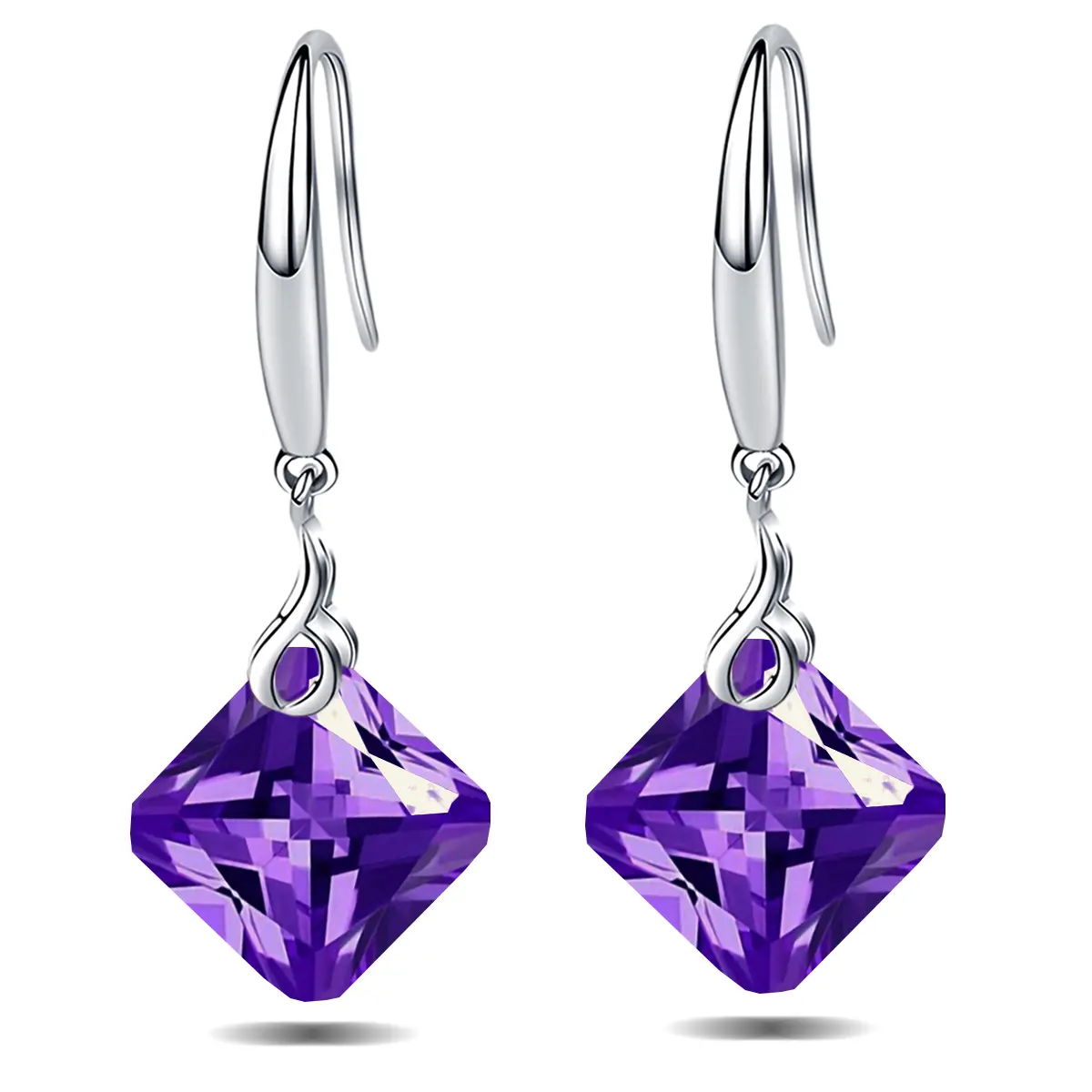 Emma Manor 925 Sterling Silver Square Shape Cubic Zirconia Dangle Earring for Women