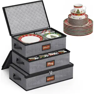 Large Capacity Hard Shell China Storage Containers, Grey 3 Piece Set Kitchen Packing Moving Boxes for Dishes, Dinnerwares, Mugs Protectors