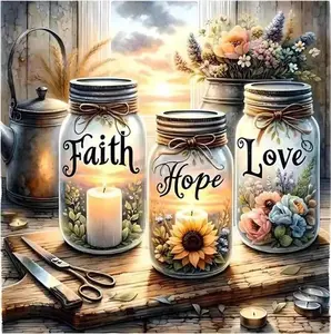 Stamped Cross Stitch Kits for Adults - Faith,Hope,Love Wishing Bottle Embroidery Kits for Beginners Adults,11 CT Patterns Dimensions Counted Cross Stitch Kits for Arts Craft Kits 13.7X 13.7 inch
