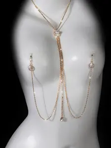 Silver Gold Sexy Body Chain With Fake Nipple Rings For Women, Stainless Steel Non Piercing Nipple Chain CZ Faux Pearl Body Chain Adjustable Faux Nipple Jewelry Faux Body Piercing Jewelry For Women, Vintage Body Jewelry