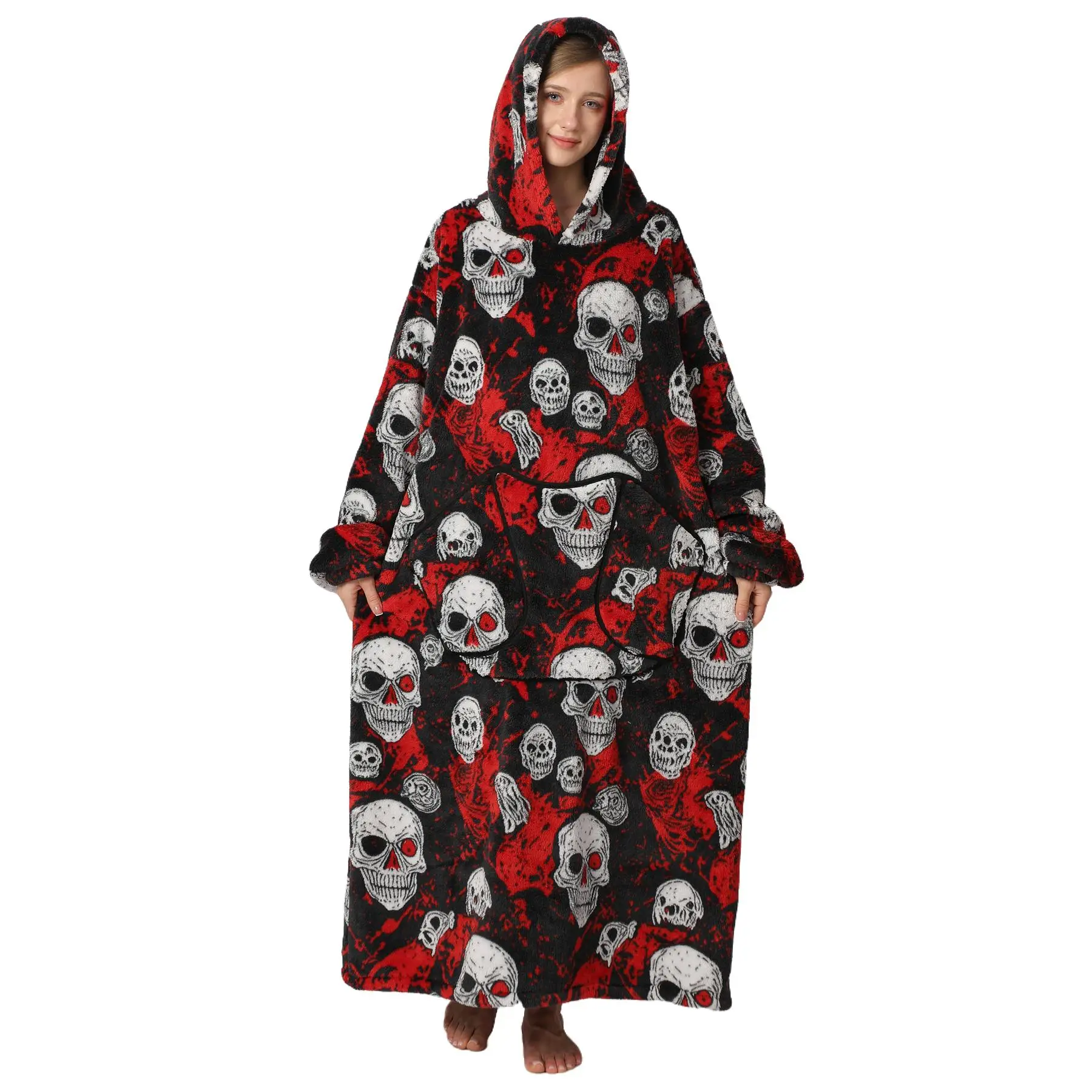 Cartoon Animal Print Hoodie Blanket, 1 Count 320GSM Super Soft Warm Hoodie Blanket, Comfortable Hooded Blanket with Giant Front Pocket for Women Men,