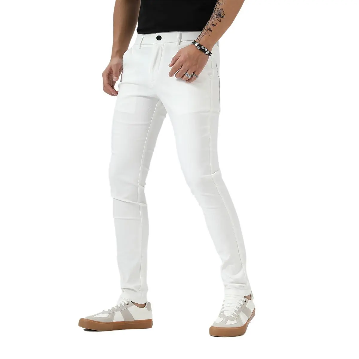 Men's Plaid Skinny Chinos Stretch Chino Pants Casual Business Trousers