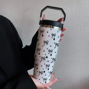 30oz Portable Insulated Cup Thermal Flask Vacuum Insulated Tumbler for Cold Drinks, Butterfly Pattern with Straw, 304 Stainless Steel Double Layer Design for Outdoor Sports