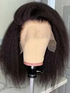 Fashion Ultra-Soft 18 Inch Lace Front Glueless Yaki Wig, 180% Density Yaki Straight Hair, Pre-Bleached, Daily Use, All Seasons