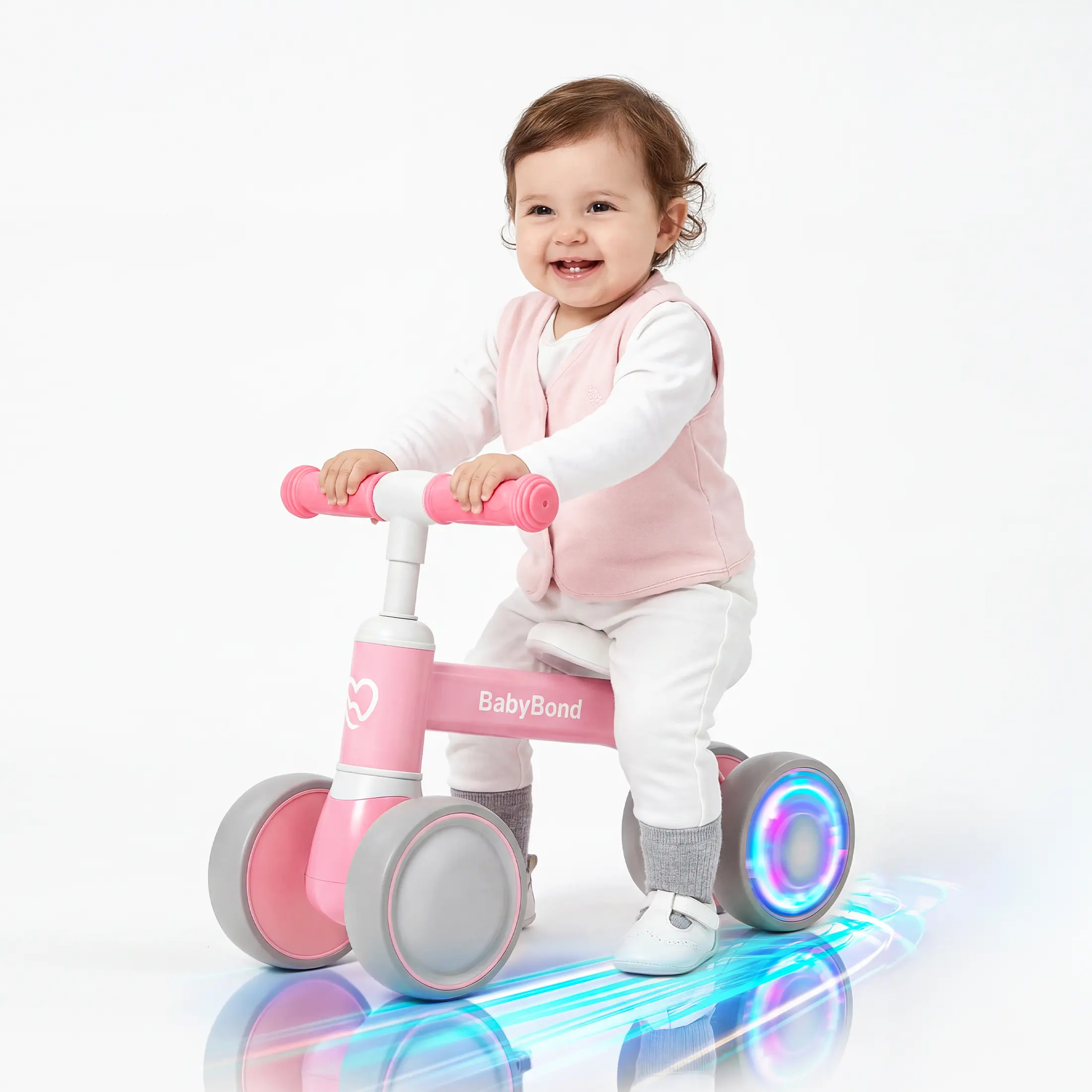 BabyBond Colorful Light-Up Baby Balance Bike Toy for Toddler, 135° Anti-Rollover Design, No-Pedal Bicycle with Glow Wheels (Battery-Free),  Ideal First Birthday Gift for Boys & Girls, Christmas Gift Walker Toy for Kids, #SummerVibes